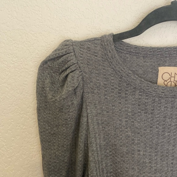 CHASER Grey Waffle Knit Puff Sleeve Long Sleeve Thermal NWT - Picture 4 of 6